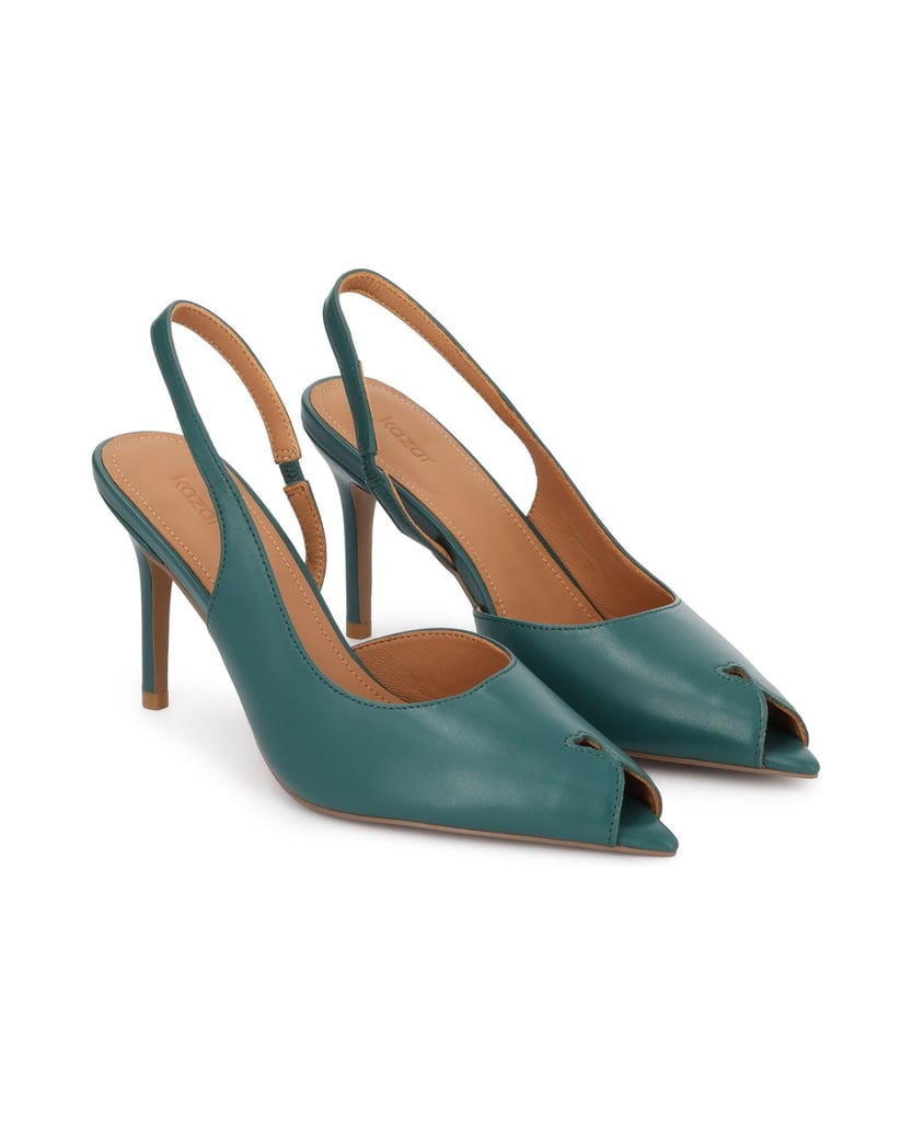 Kazar-Slingback-pumps-with-extended-open-noses-zelená