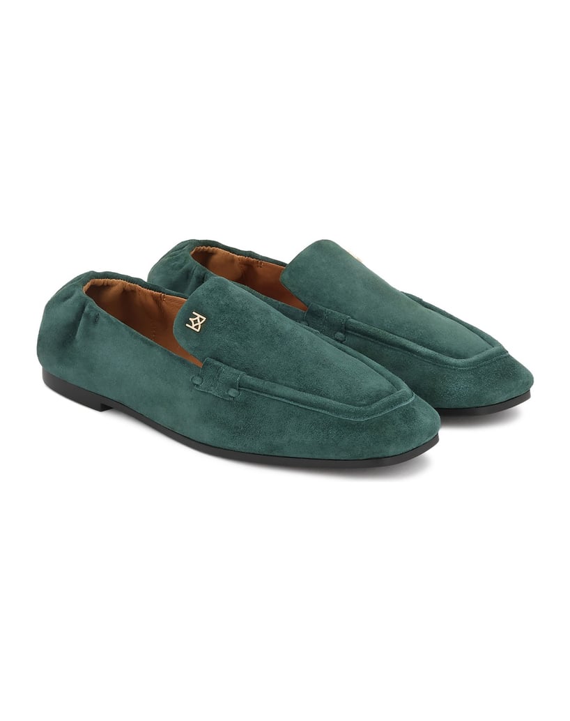 Kazar-Green-suede-monogrammed-flat-shoes-zelená