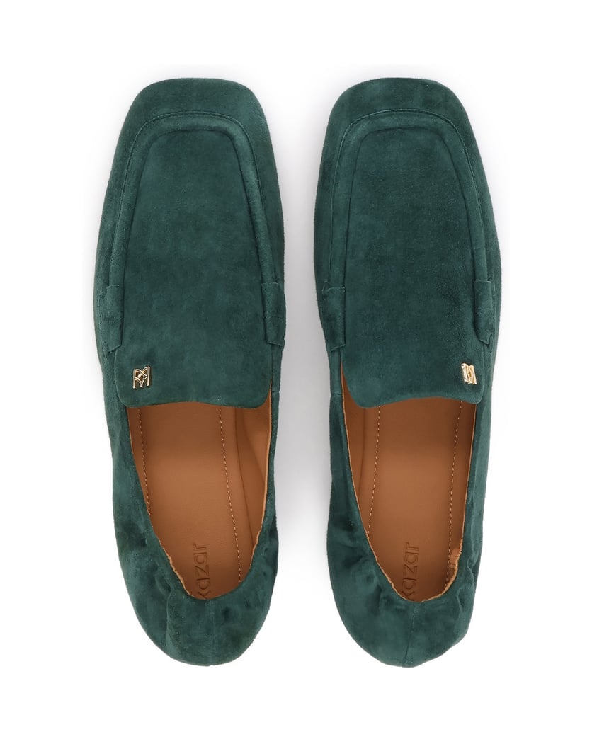 Kazar-Green-suede-monogrammed-flat-shoes-zelená