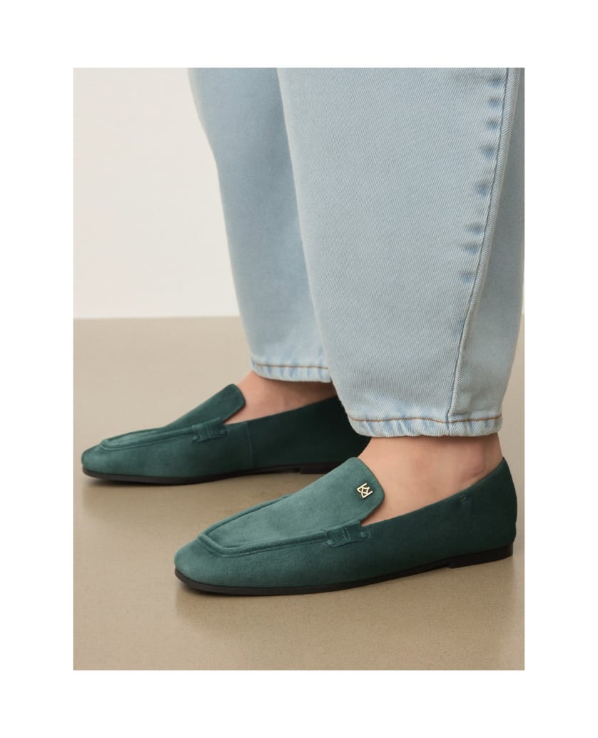Kazar-Green-suede-monogrammed-flat-shoes-zelená