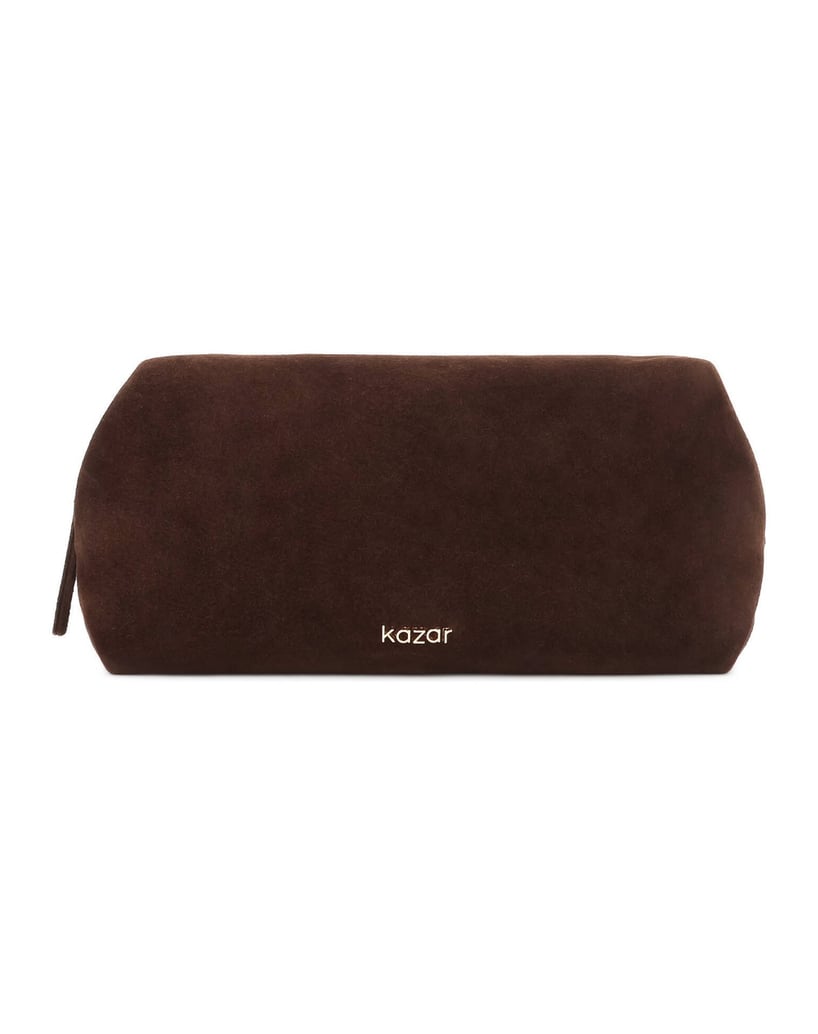 Kazar-Suede-cosmetic-bag-in-dark-brown-color-with-gold-details-tmavě-hnědá