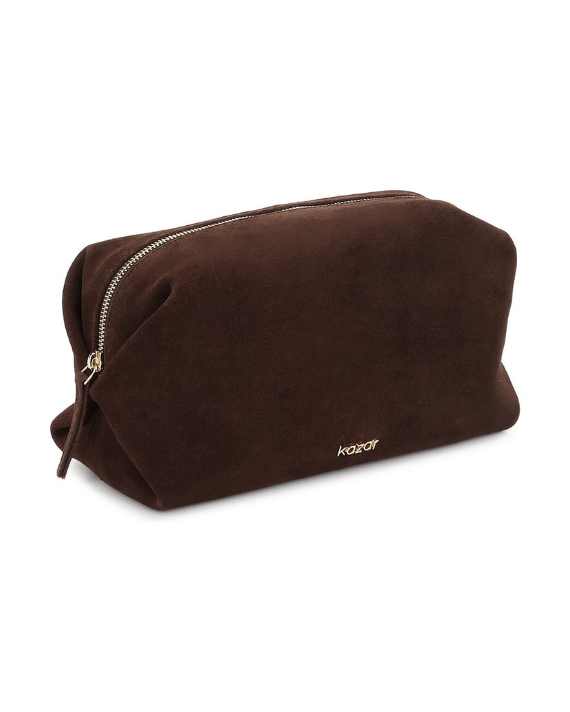 Kazar-Suede-cosmetic-bag-in-dark-brown-color-with-gold-details-tmavě-hnědá