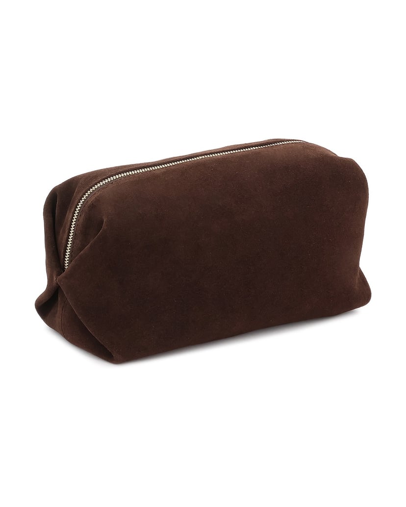 Kazar-Suede-cosmetic-bag-in-dark-brown-color-with-gold-details-tmavě-hnědá