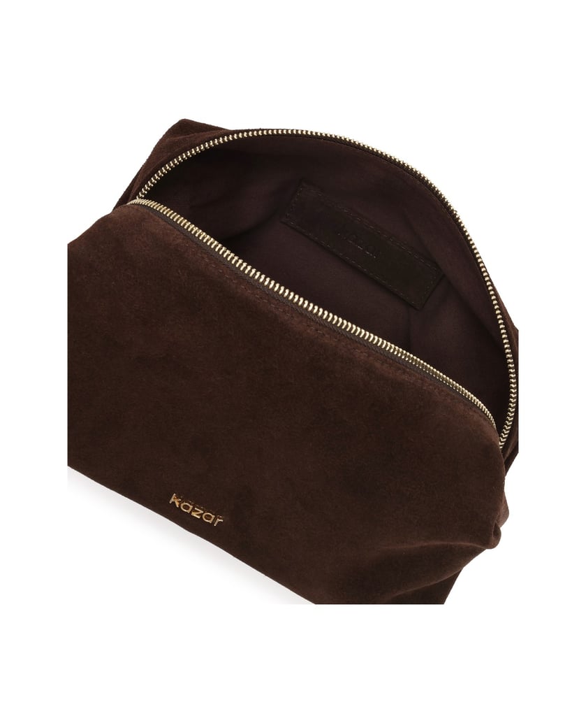 Kazar-Suede-cosmetic-bag-in-dark-brown-color-with-gold-details-tmavě-hnědá