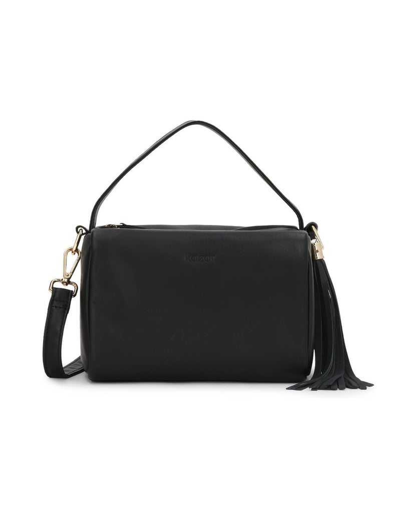 Kazar-Black-leather-handbag-with-keychain-with-a-clutch-čierna