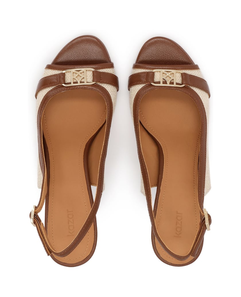 Kazar-Beige-fabric-and-brown-leather-sandals-béžová