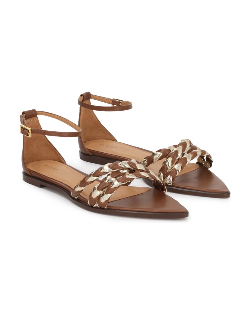 Kazar-Flat-brown-and-gold-pointed-toe-sandals-hnedá