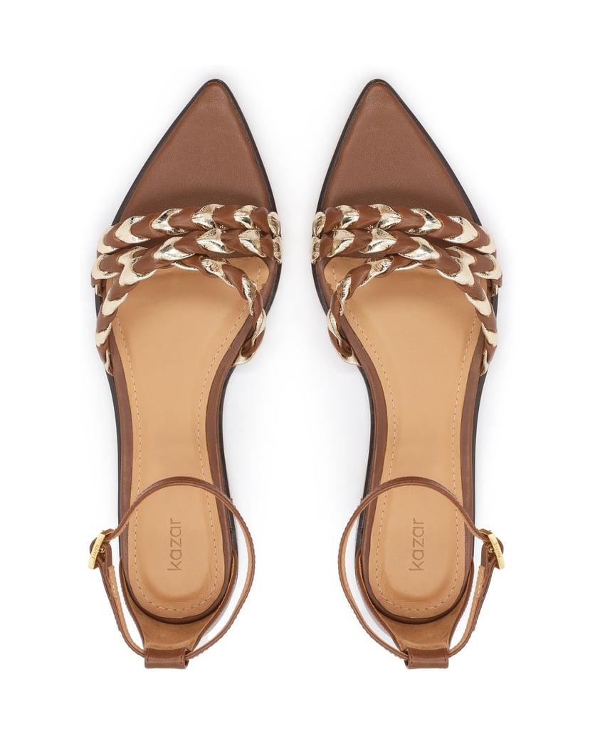 Kazar-Flat-brown-and-gold-pointed-toe-sandals-hnedá