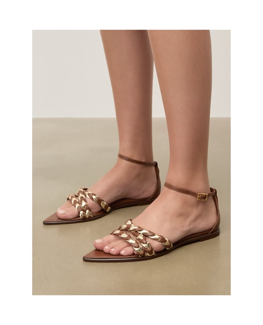 Kazar-Flat-brown-and-gold-pointed-toe-sandals-hnedá