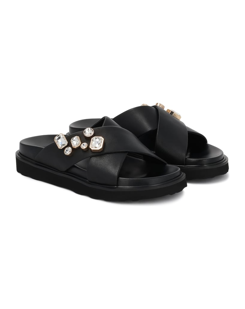 Kazar-Black-leather-slides-with-jewelry-embellishments-čierna