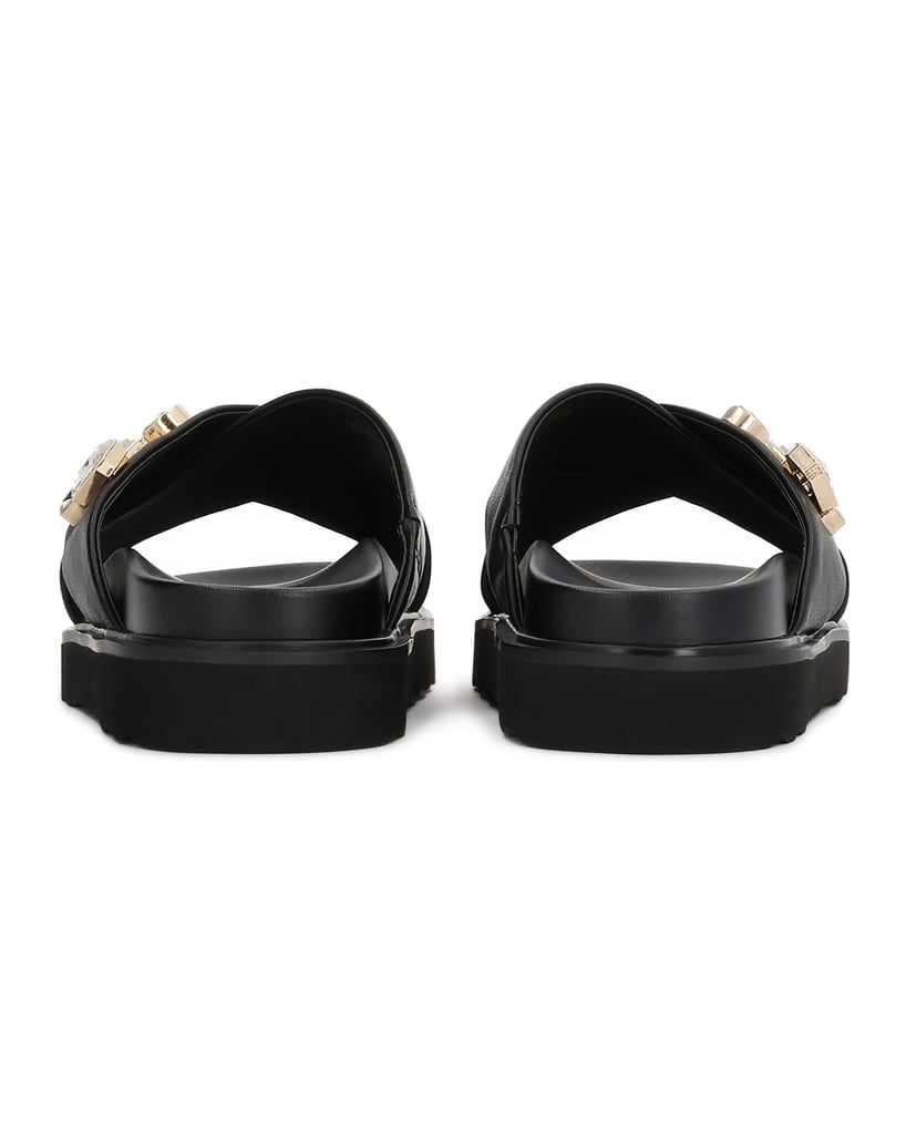 Kazar-Black-leather-slides-with-jewelry-embellishments-čierna