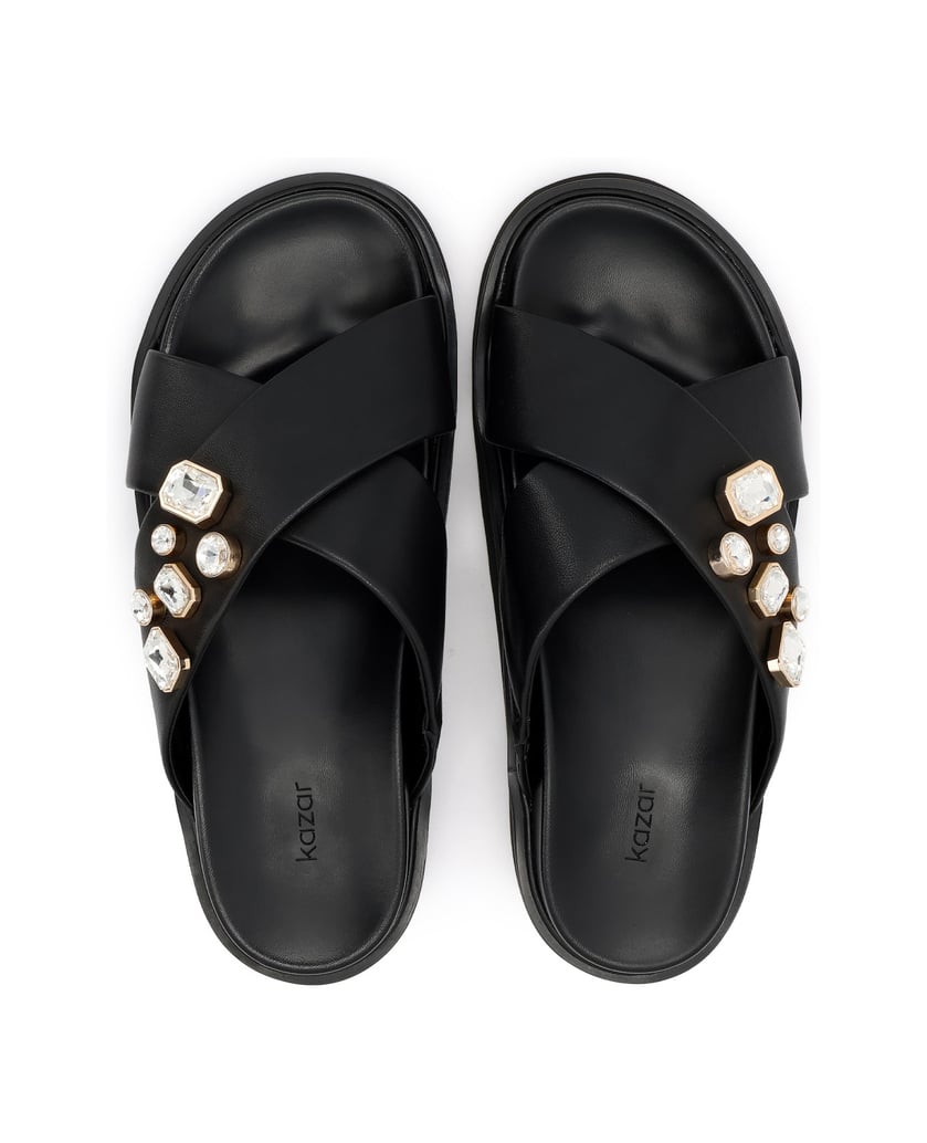Kazar-Black-leather-slides-with-jewelry-embellishments-čierna