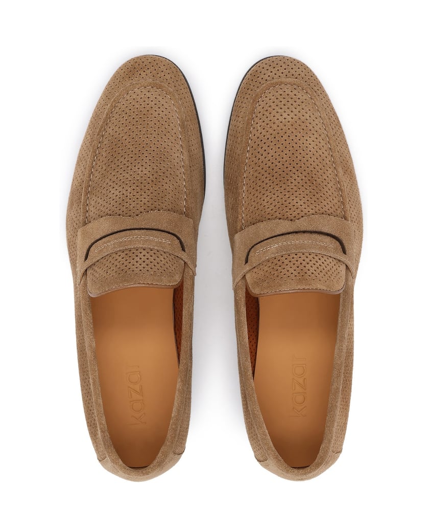 Kazar-Beige-suede-loafers-with-perforated-upper-béžová