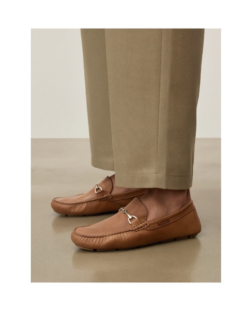 Kazar-Brown-Genuine-leather-men's-moccasins-with-smocking-hnedá