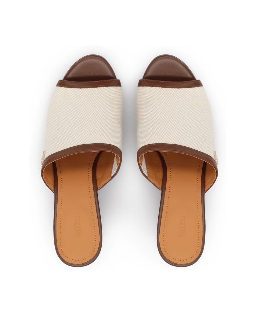 Kazar-Flip-Flops-mit-Absätzen-aus-Leder-und-Stoff-braun