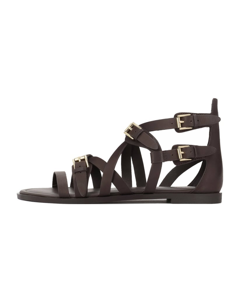 Kazar-Brown-leather-gladiator-style-sandals-with-gold-buckles-tmavě-hnědá