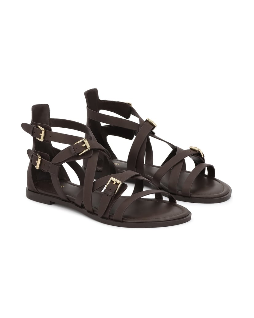 Kazar-Brown-leather-gladiator-style-sandals-with-gold-buckles-tmavě-hnědá