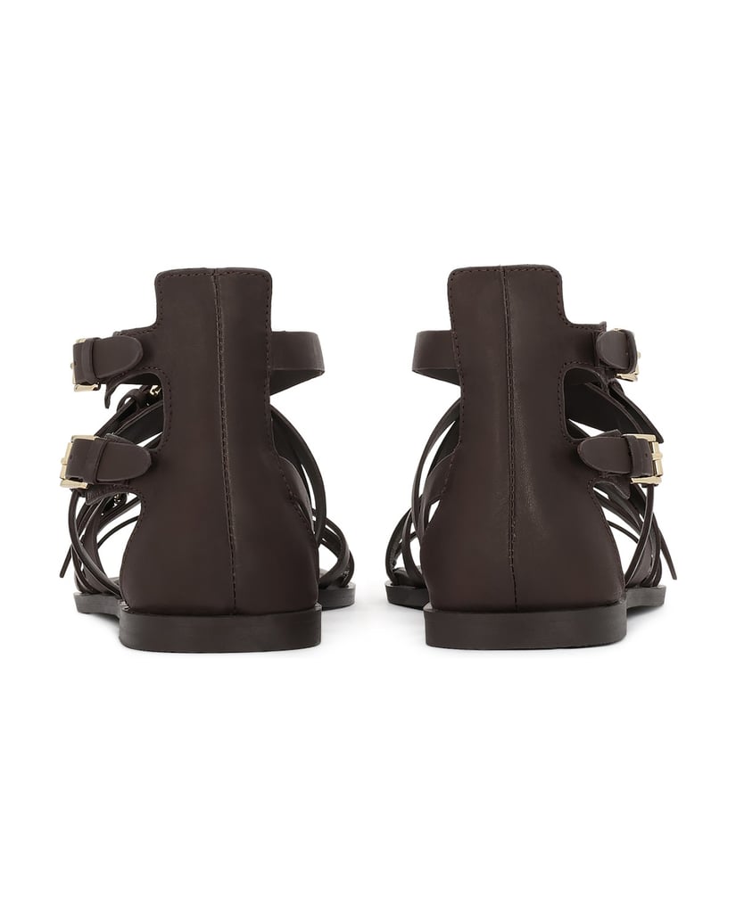 Kazar-Brown-leather-gladiator-style-sandals-with-gold-buckles-tmavě-hnědá