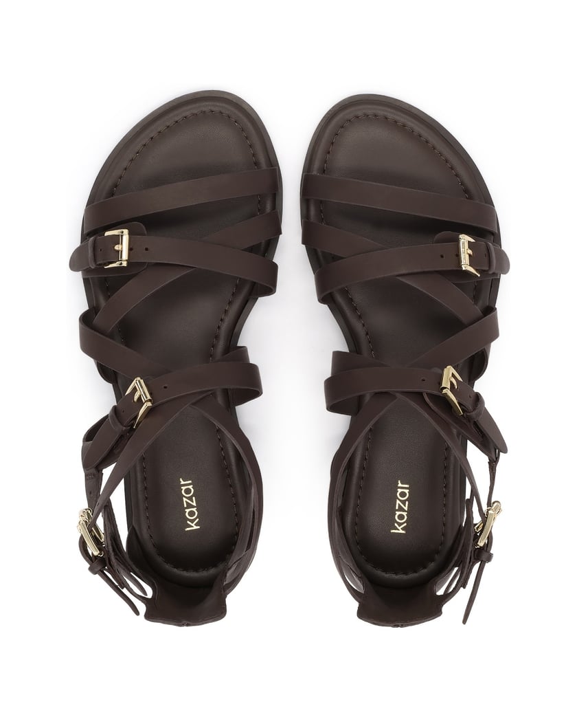 Kazar-Brown-leather-gladiator-style-sandals-with-gold-buckles-tmavě-hnědá