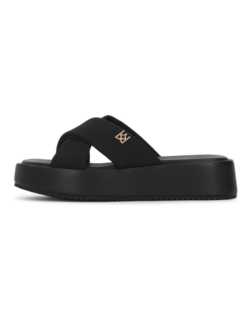 Kazar-Black-slides-on-a-thick-sole-with-fabric-straps-černá