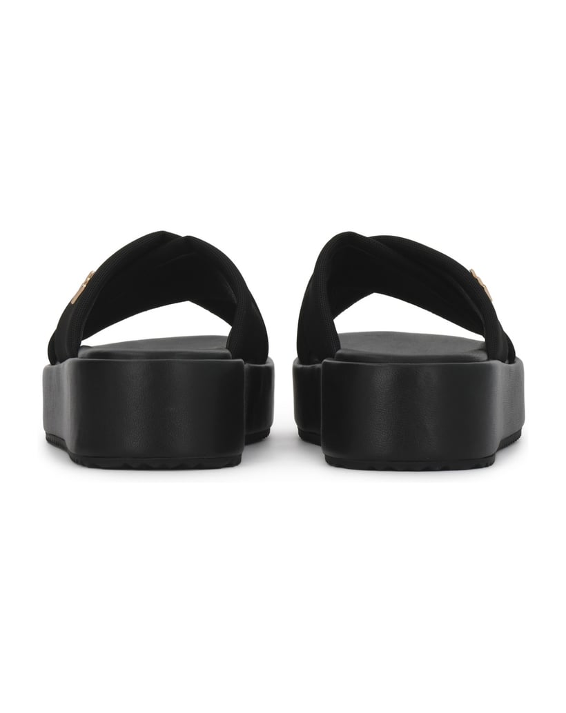 Kazar-Black-slides-on-a-thick-sole-with-fabric-straps-černá