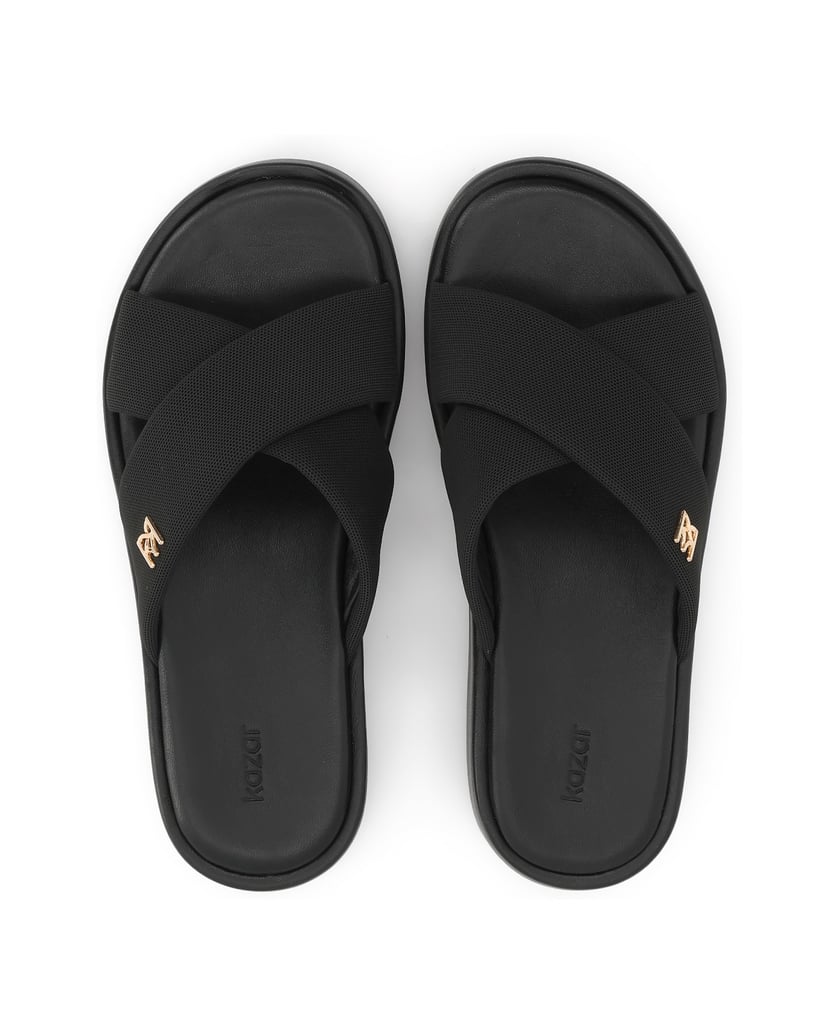 Kazar-Black-slides-on-a-thick-sole-with-fabric-straps-černá