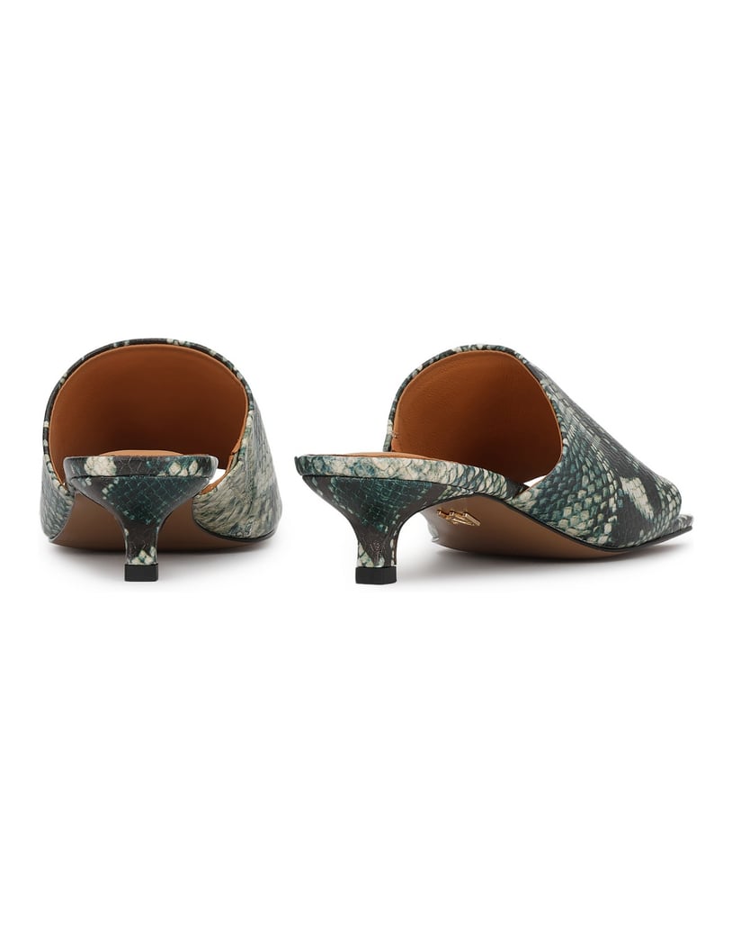 Kazar-Snake-motif-embossed-leather-mules-with-kitten-heels-zelená