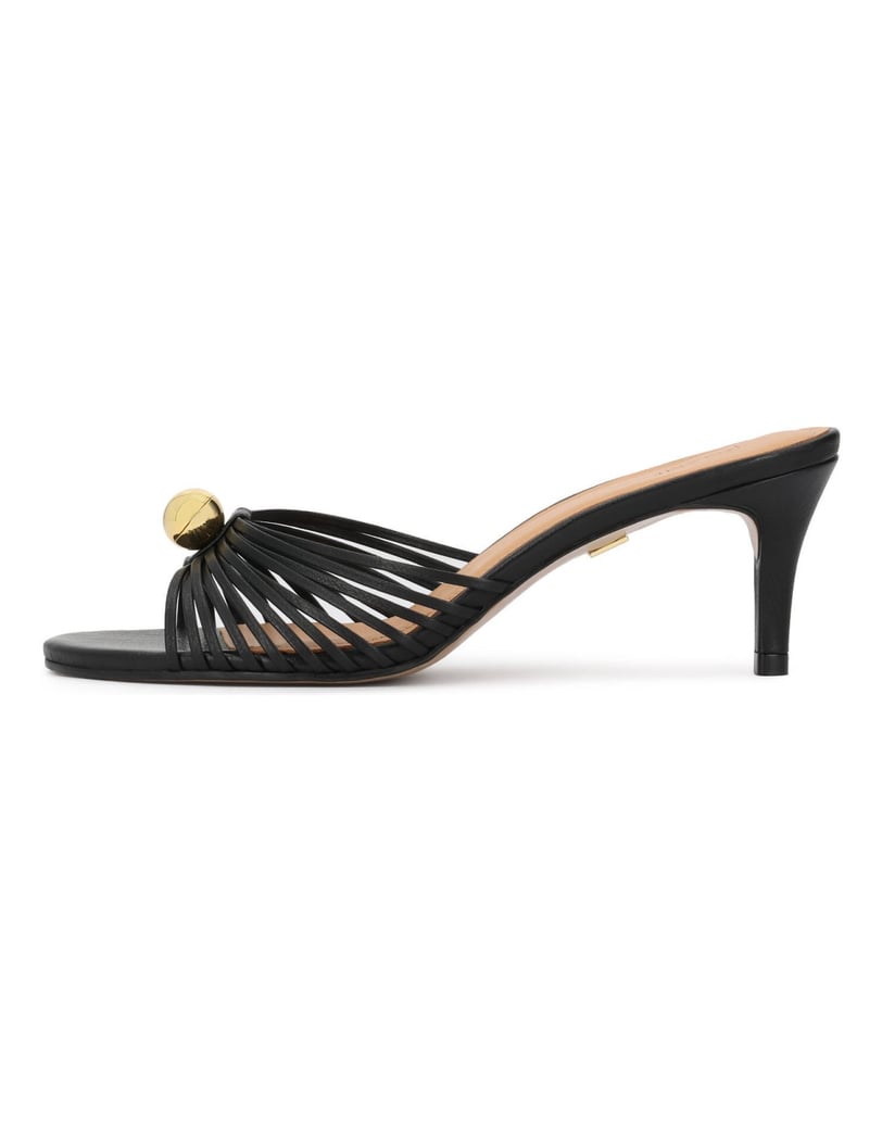 Kazar-Black-stiletto-mules-with-striking-gold-detailing-čierna
