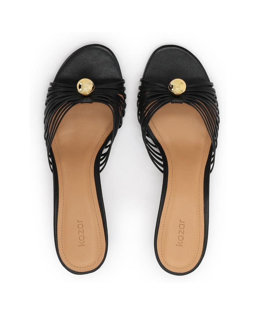 Kazar-Black-stiletto-mules-with-striking-gold-detailing-čierna