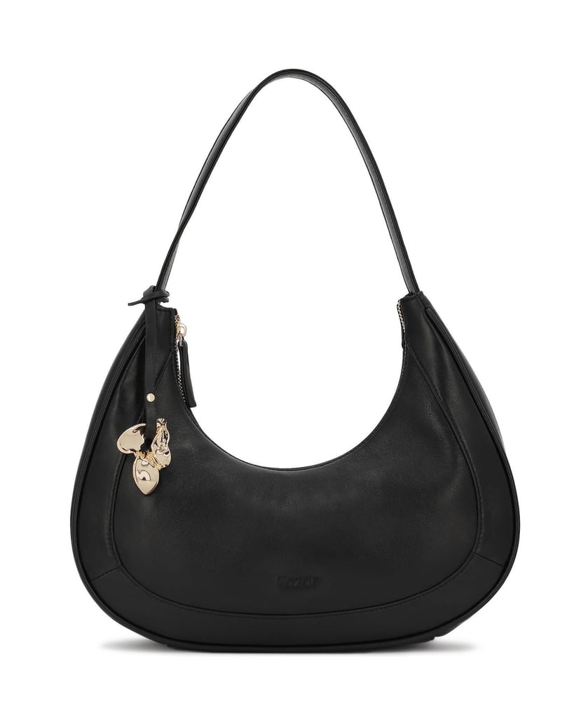 Kazar-Black-crescent-shaped-handbag-with-decorative-key-ring-černá