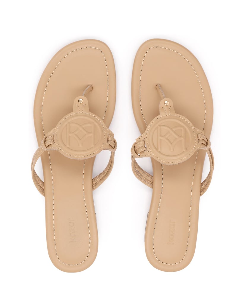 Kazar-Beige-leather-monogrammed-flip-flops-from-KAZAR-béžová