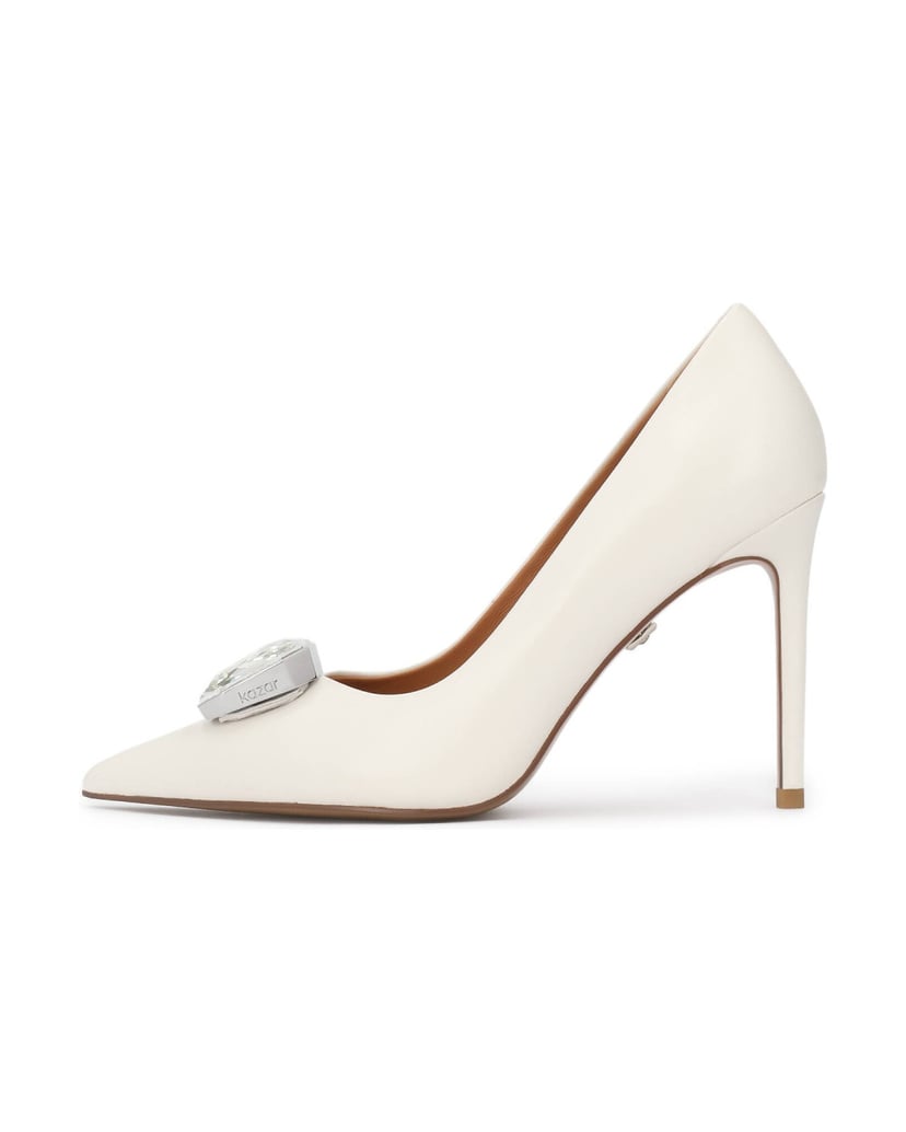 Kazar-White-leather-wedding-pumps-with-large-stone-in-silver-setting-biela