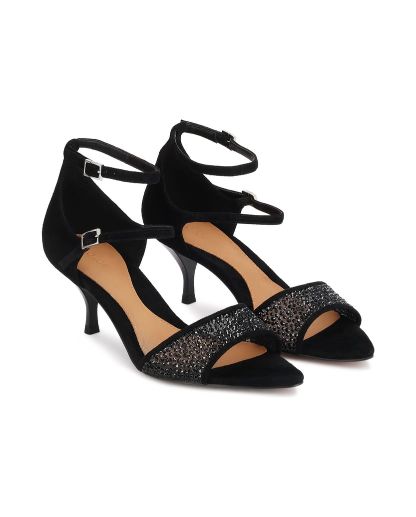 Kazar-Black-suede-sandals-with-rhinestones-and-double-strap-čierna