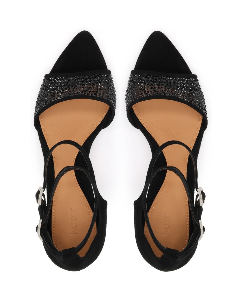 Kazar-Black-suede-sandals-with-rhinestones-and-double-strap-čierna