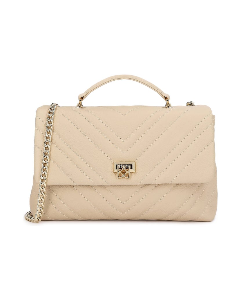 Kazar-Leather-bag-with-quilting-and-chain-béžová