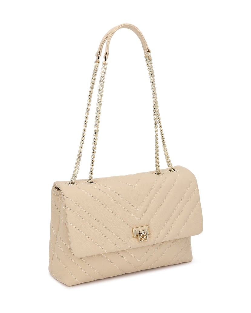 Kazar-Leather-bag-with-quilting-and-chain-béžová