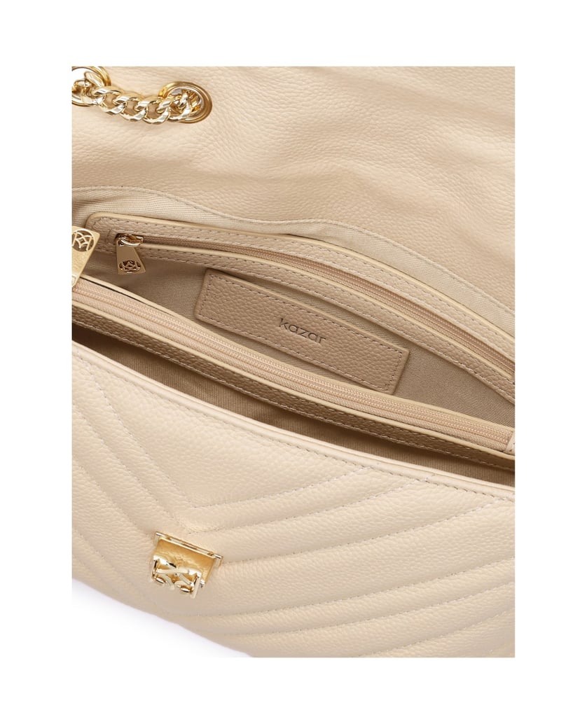 Kazar-Leather-bag-with-quilting-and-chain-béžová