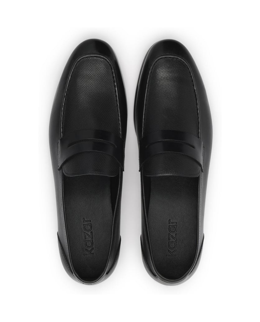 Kazar-Black-leather-men's-loafers-with-perforated-instep-černá