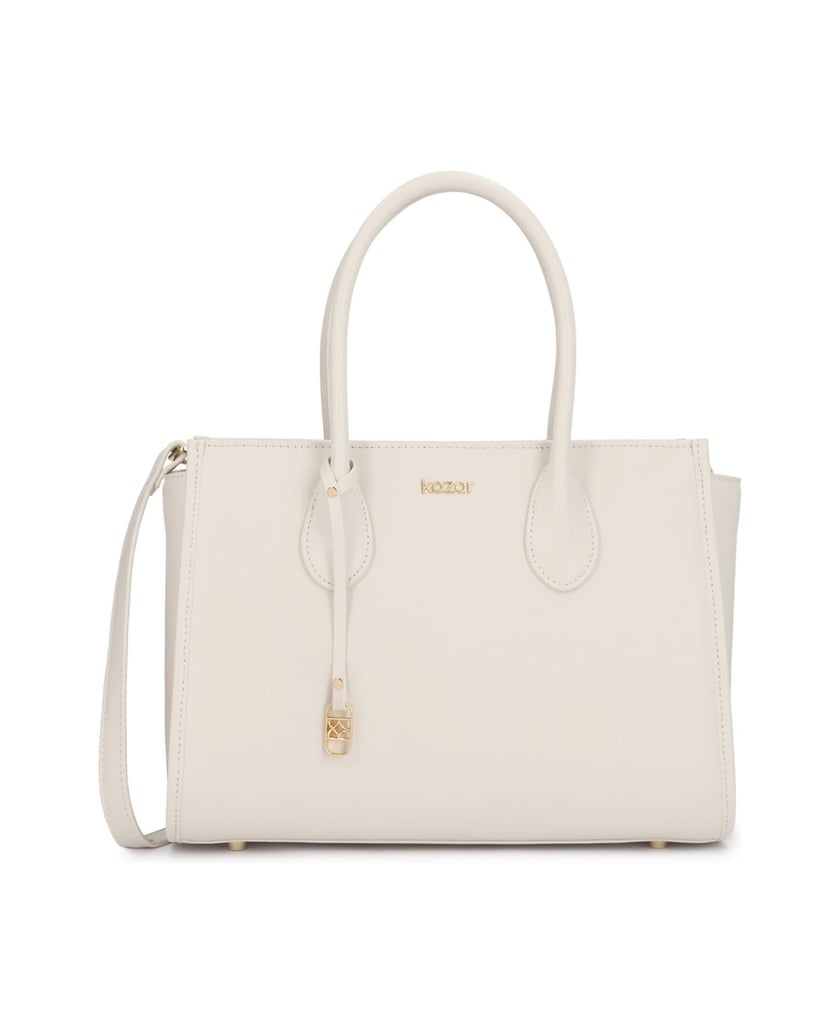 Kazar-Elegant-leather-bag-in-a-shade-of-broken-white-with-double-belts-bílá