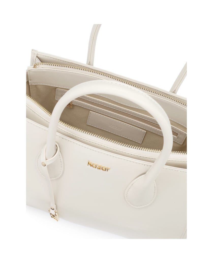 Kazar-Elegant-leather-bag-in-a-shade-of-broken-white-with-double-belts-bílá