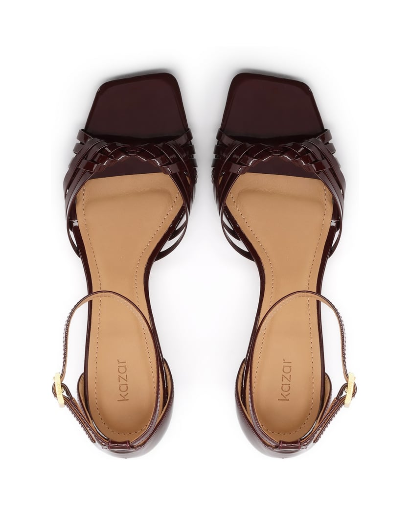 Kazar-Maroon-patent-leather-sandals-with-braided-straps-červená