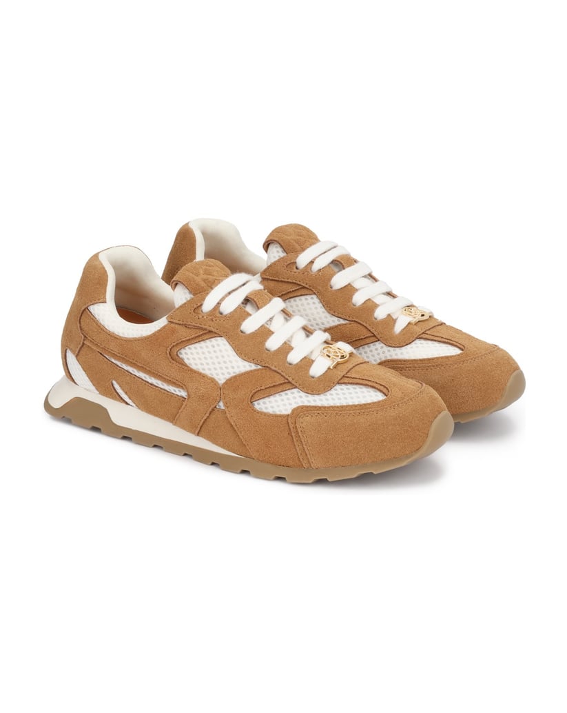 Kazar-Brown-sneakers-in-suede-and-white-fabric-with-monogrammed-laces-hnedá