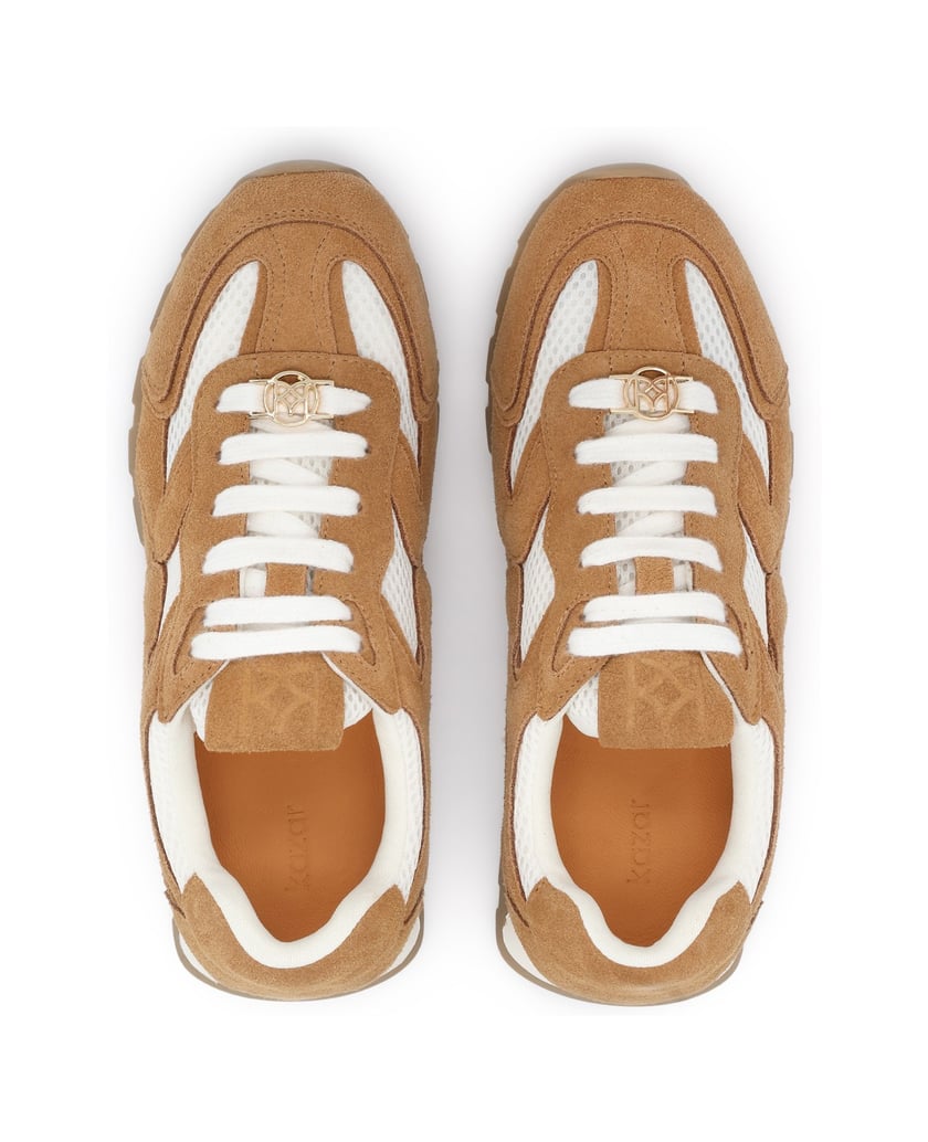 Kazar-Brown-sneakers-in-suede-and-white-fabric-with-monogrammed-laces-hnedá