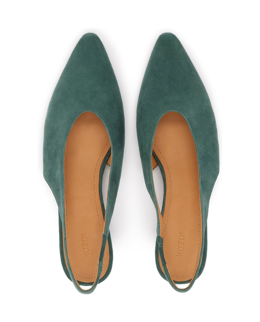 Kazar-Green-suede-pumps-with-open-heel-and-low-duckbill-heel-zelená