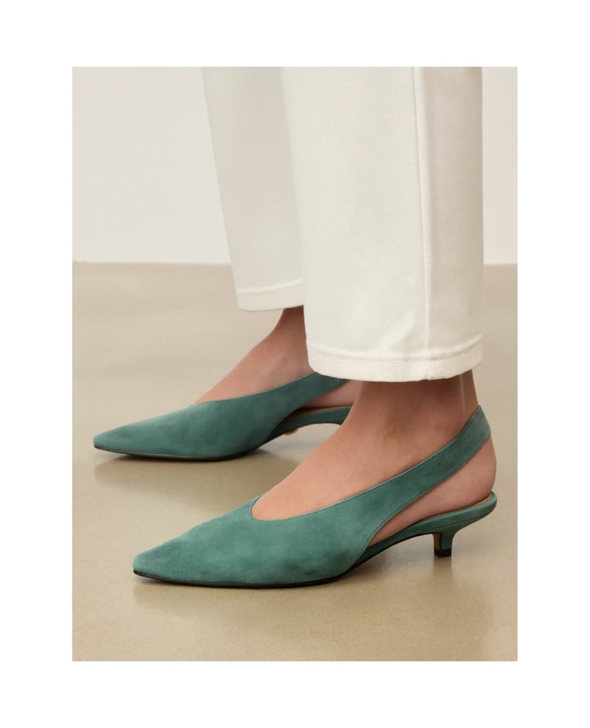 Kazar-Green-suede-pumps-with-open-heel-and-low-duckbill-heel-zelená