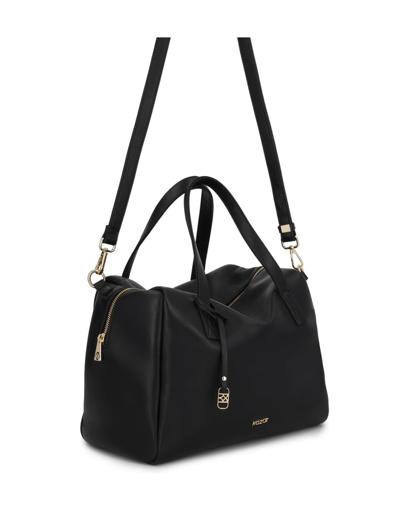 Kazar-Black-leather-bag-with-geometric-form-čierna