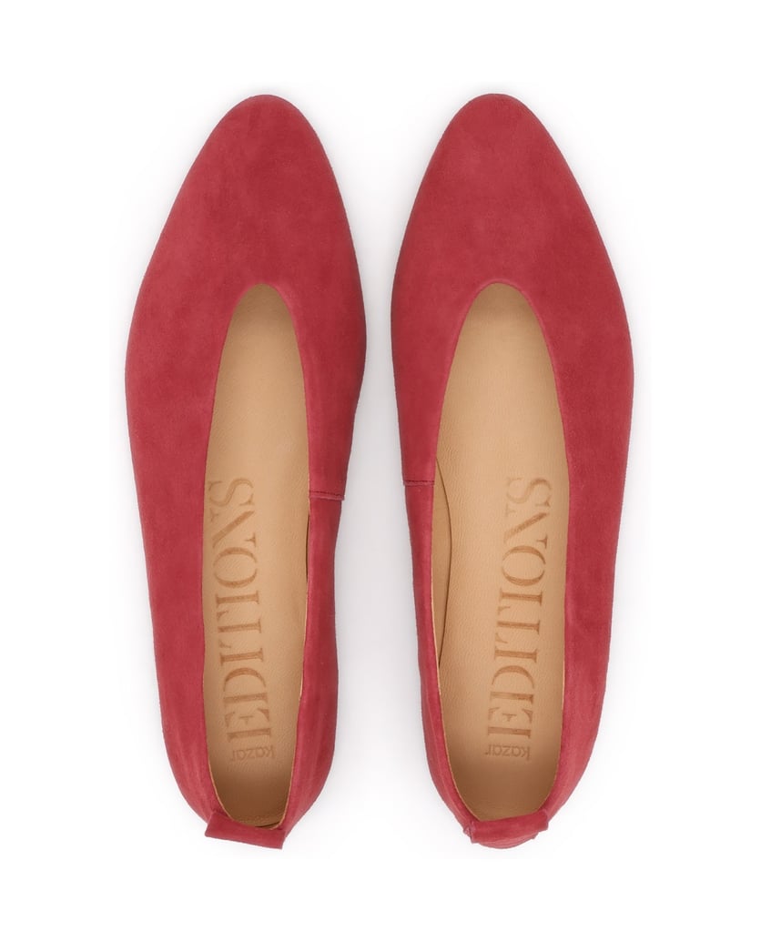 Kazar-Pink-suede-ballerinas-with-elongated-noses-ružová