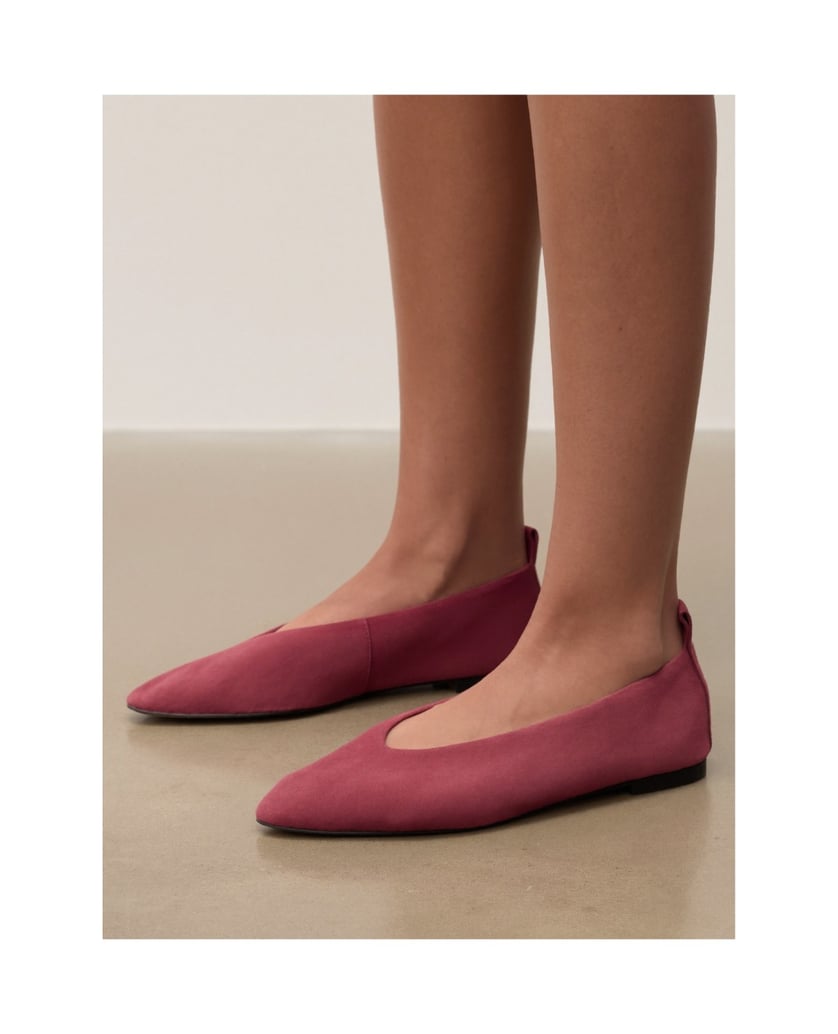Kazar-Pink-suede-ballerinas-with-elongated-noses-ružová