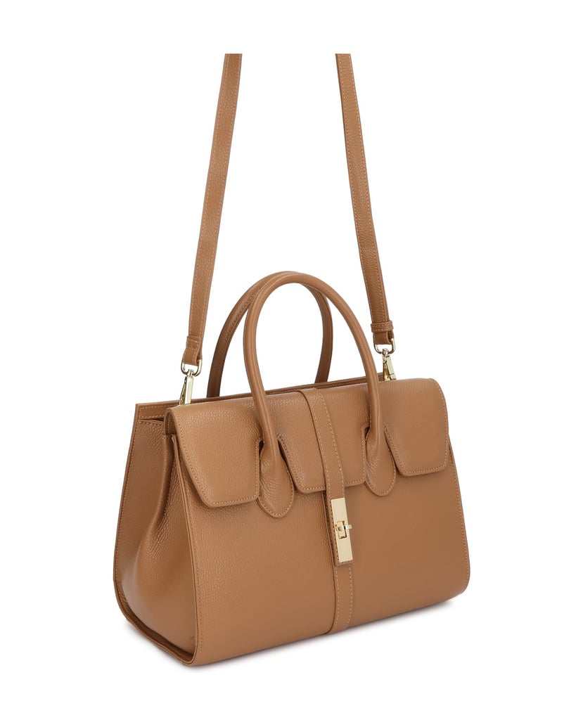 Kazar-Light-brown-top-handle-bags-with-double-compartment-velbloudí