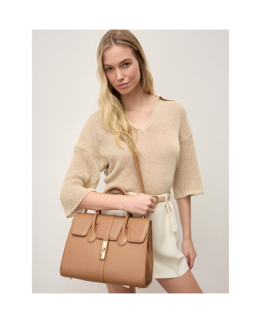 Kazar-Light-brown-top-handle-bags-with-double-compartment-velbloudí